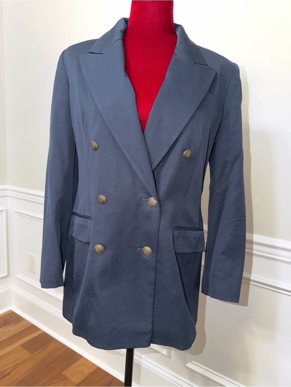 Vintage Laura Ashley Navy Double Breasted Blazer Made‎ in Great Britain